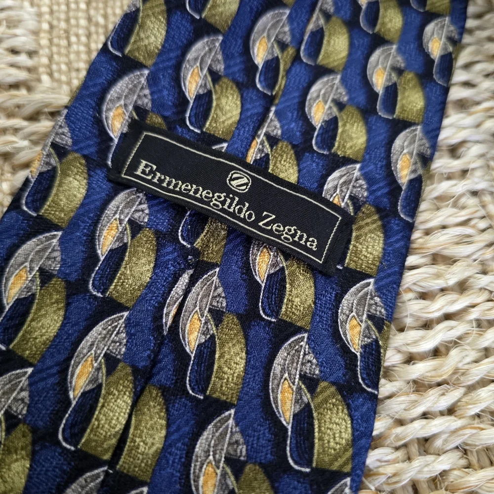 Ermenegildo Zegna Blue Tie with Gold and Silver Pattern